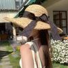 Summer French Breasted Raffia Straw Hat Women's Big Hat Brim Sun Protection Hat Beach Beach Bow Knit Hat