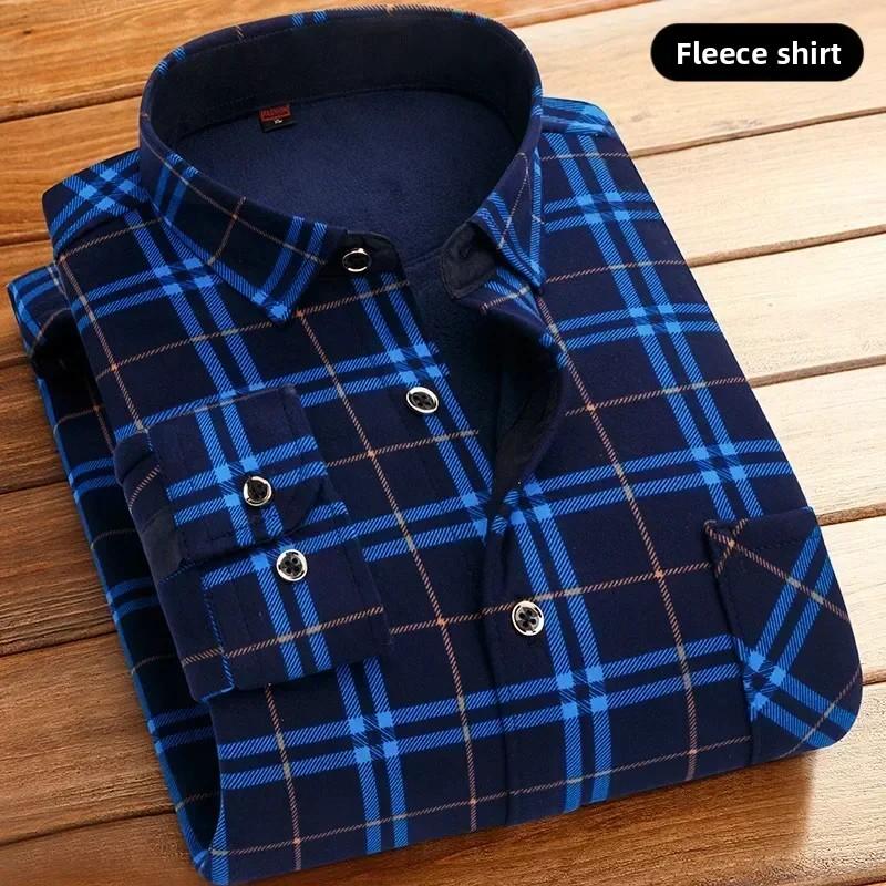Autunno Inverno 2026 Camicie Casual a Quadri da Uomo Camicie Base Calde per Ufficio Maglie a Manica Lunga in Pile per Uomo Top