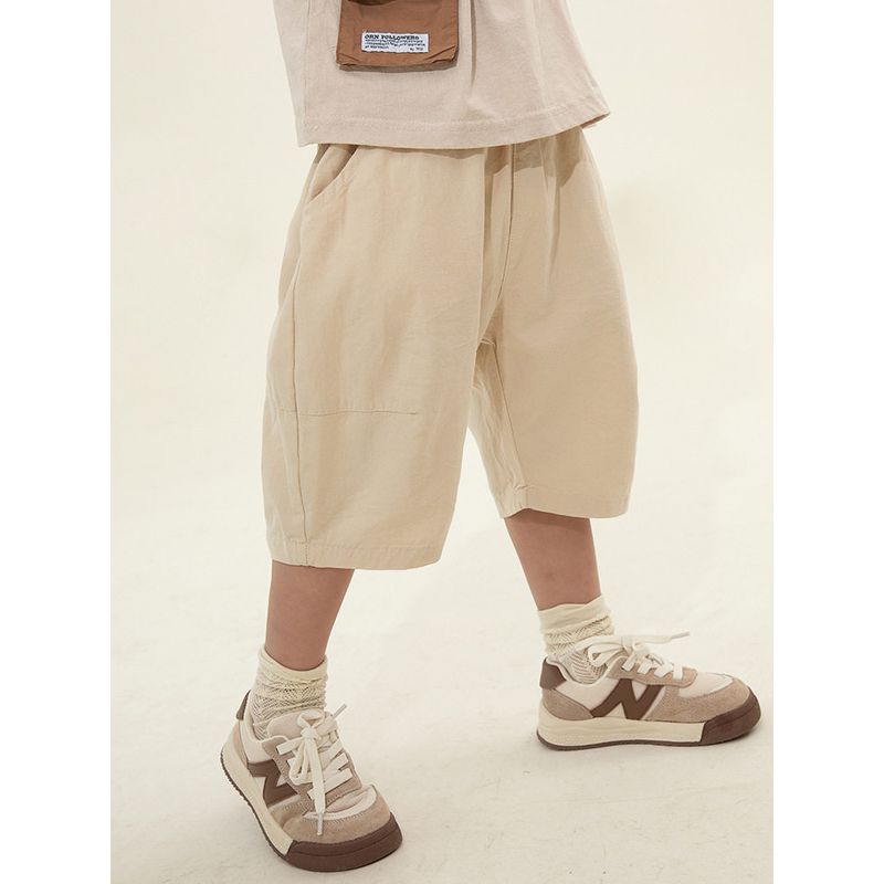 Children's Clothing Boys' Cropped Pants Summer Kids Korean Style Solid Color Thin Mid-Waist Pants Simple Casual Pants for Young Children