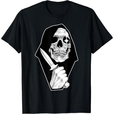 XenYang Reaper Death Knife Blackwork Tattoo Flash T-Shirt 100% Cotton Graphic Tee Shirts for Men Women Unisex