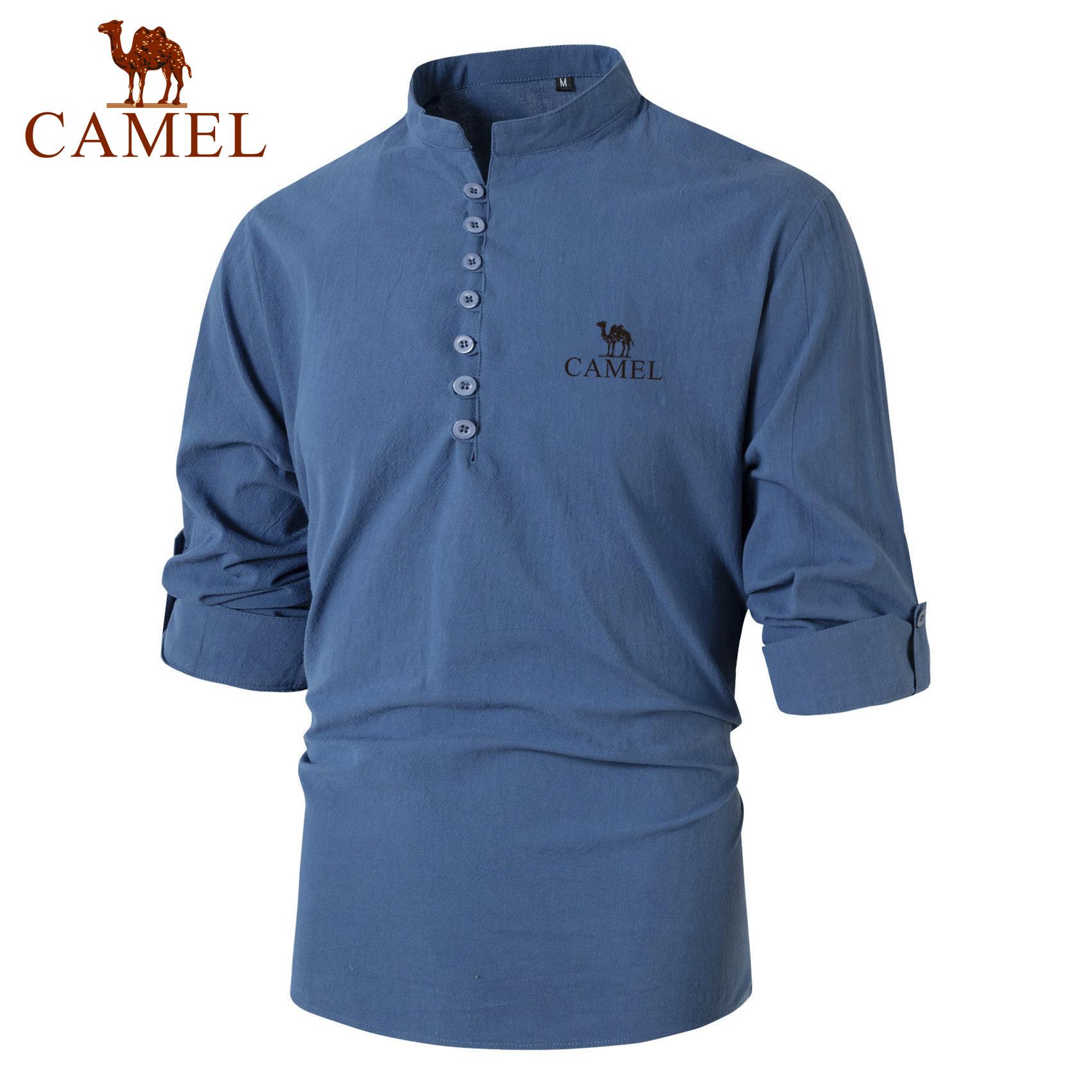 

Верблюжья новая вышивка, модная ретро мужская весенне-осенняя хлопковая льняная рубашка со стоячим воротником, деловая приталенная повседневная рубашка, рубашка с длинными рукавами 3XL