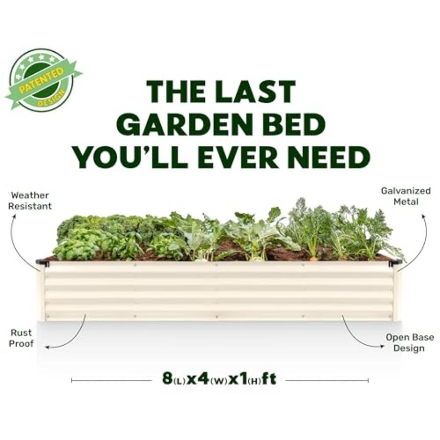 Galvanized Raised Garden Beds Outdoor 8×4×1 Ft Planter for Gardening Vegetables Flowers Large Metal Garden Box White Patented T