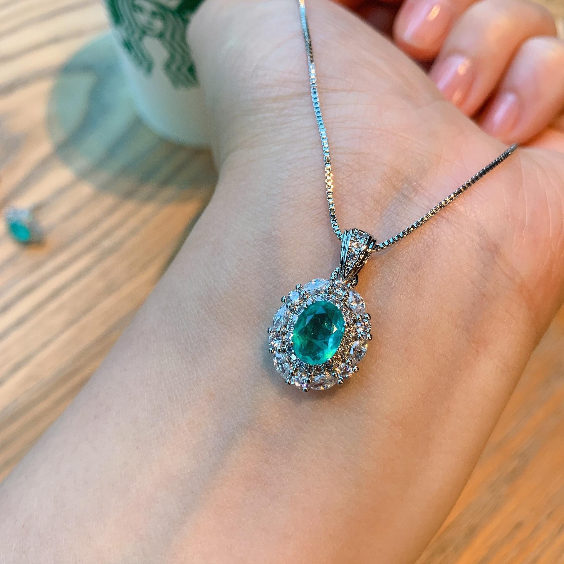 Huayei Jewelry Натуральная имитация Параиба Серьги Ретро Микровставка Бриллиант Голубой Турмалин Ожерелье Подвеска