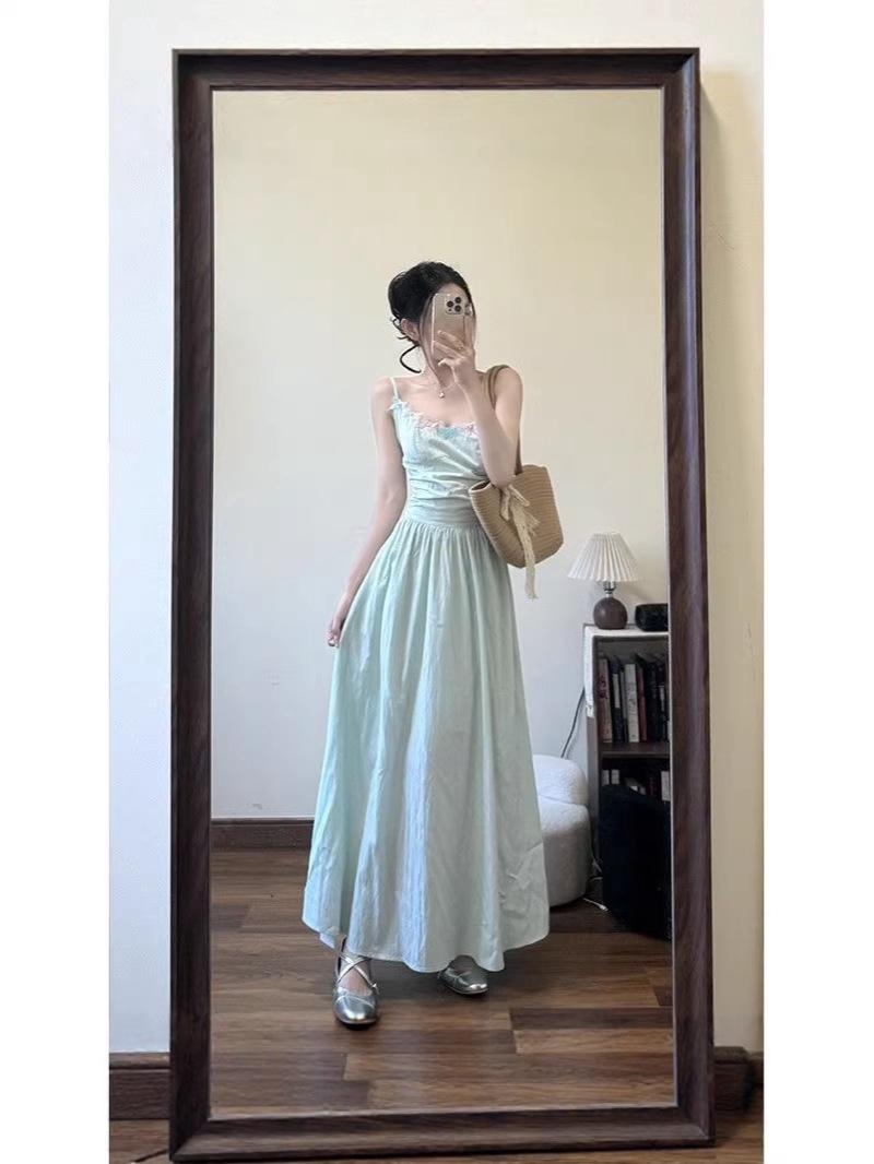 Women s French Style Summer Spaghetti Strap Patchwork Butterfly Dress Large