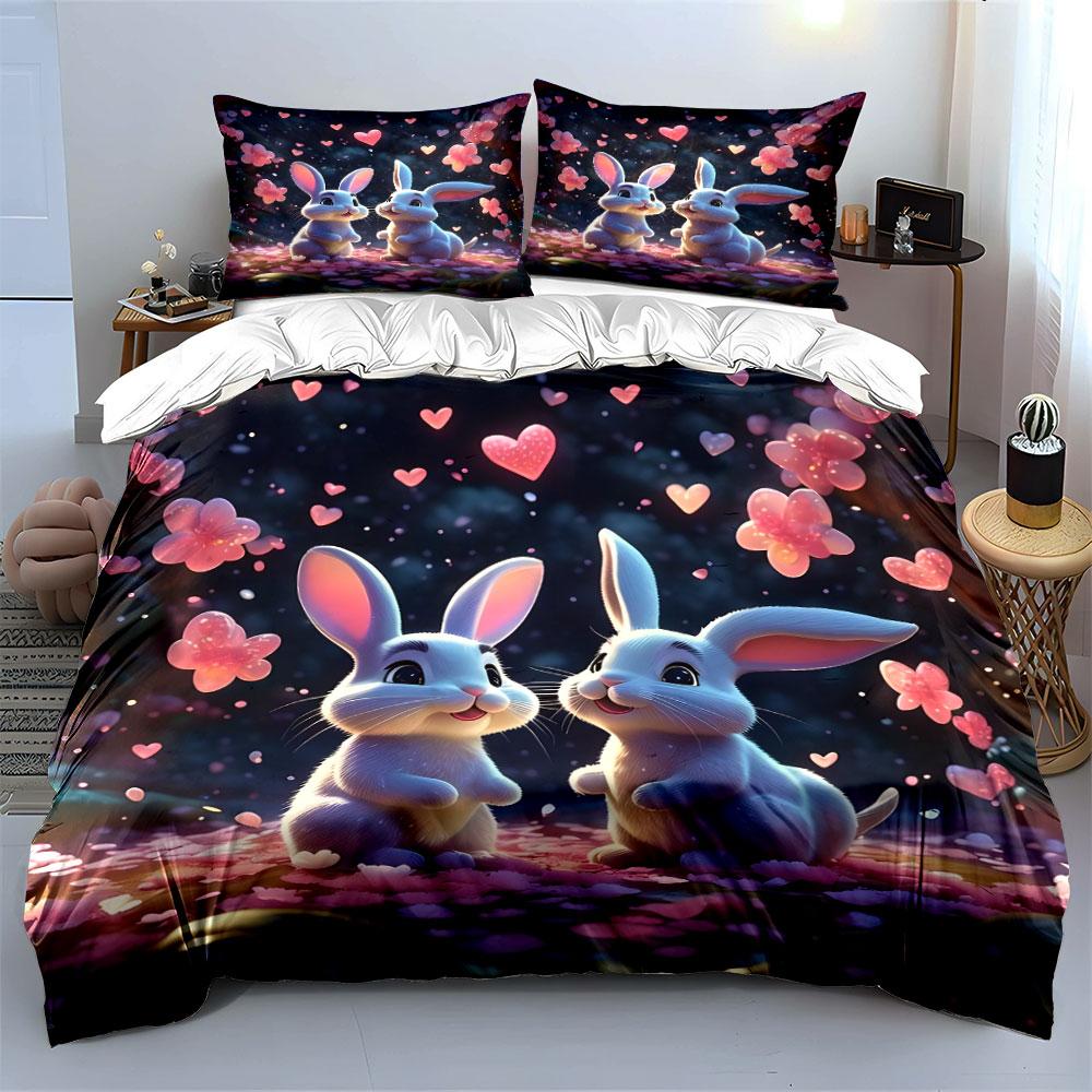 Romantic Rabbit Decoration Set For Couples Exquisite Three-Piece Bedding Set Gift For Kids And Adults