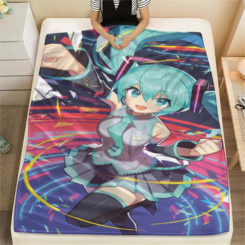 1 ks flanelová deka s potiskem anime Miku, Vysoká kvalita, Pohodlná pro všechna roční období, Domácí dekorace, Teplo a pohodlí, Perfektní jako dárek
