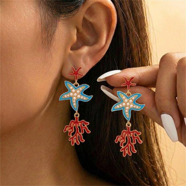 Bohemia Ocean Style Red Coral Branch Stud Earrings for Women Trendy Irregular Exaggerated Coral Earring Beach Party Jewelry Gift