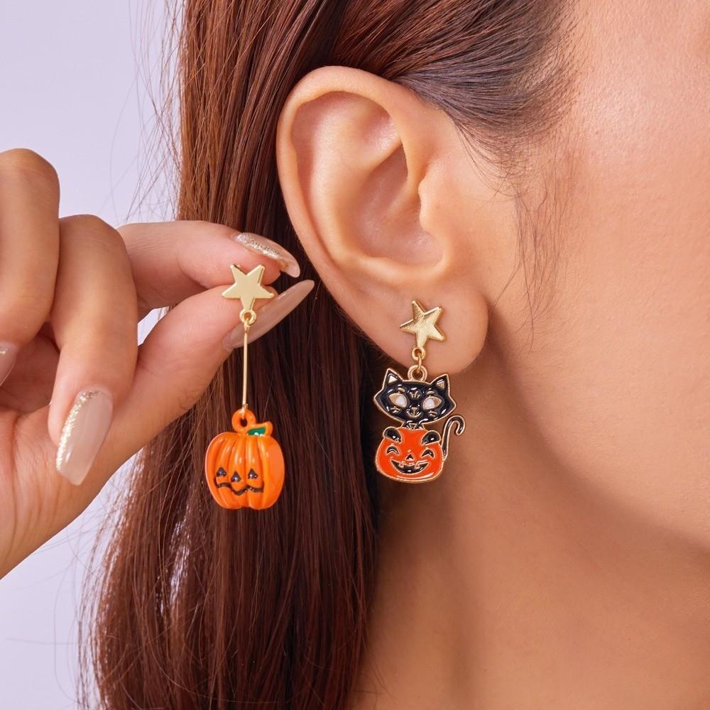 Enamel Halloween Earrings Star Pumpkin Dangle Earrings Exaggerated Ghost Ear Studs  Party