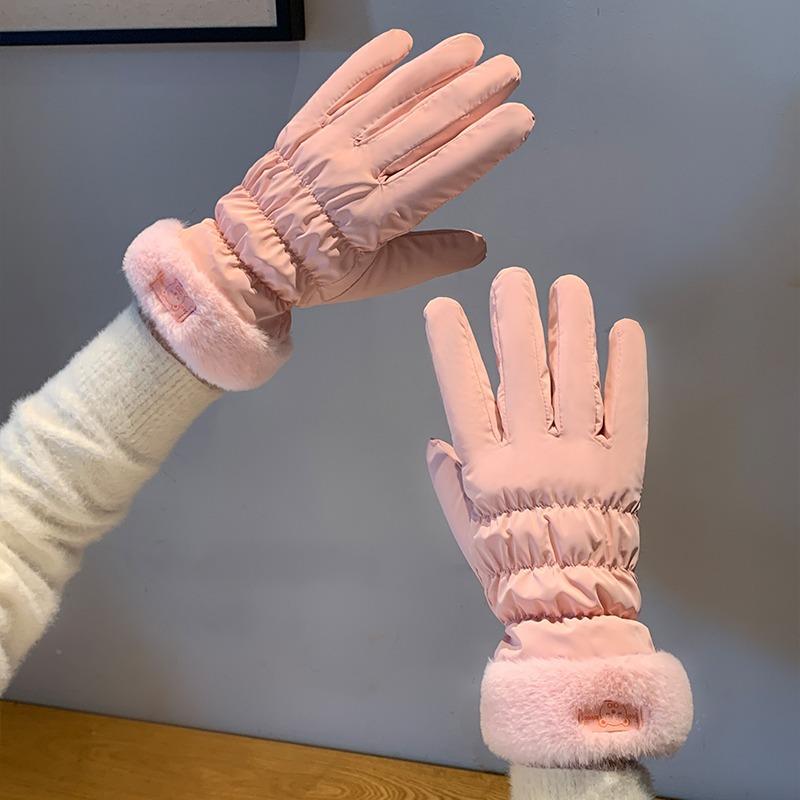 Gloves Women Can Touch the Screen In Winter Riding Cute Velvet Thickened Cold Riding Electric Car Windproof Warm Gloves