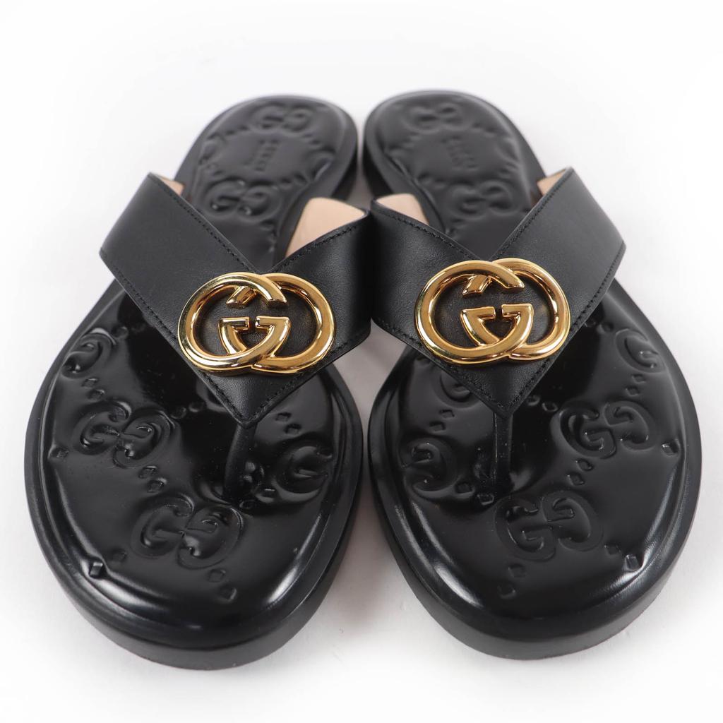 Great GUCCI Sandals Interlocking G black leather Women 36.5 695207 Used