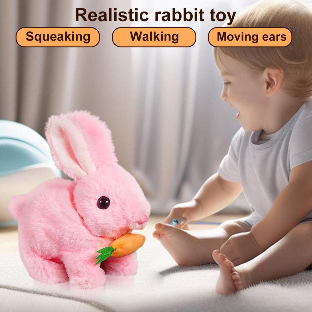 Simulation Electric Rabbit Pet Toy with Sound Walking Wiggle Ears Stuffed Rabbit Toys Interactive Plushies Birthday Gift for Kid