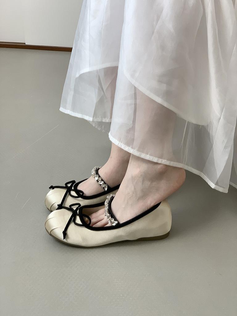 Inner height increase 4CM Mary Jane single shoes women's shoes spring and summer red rhinestone ballet evening shoes