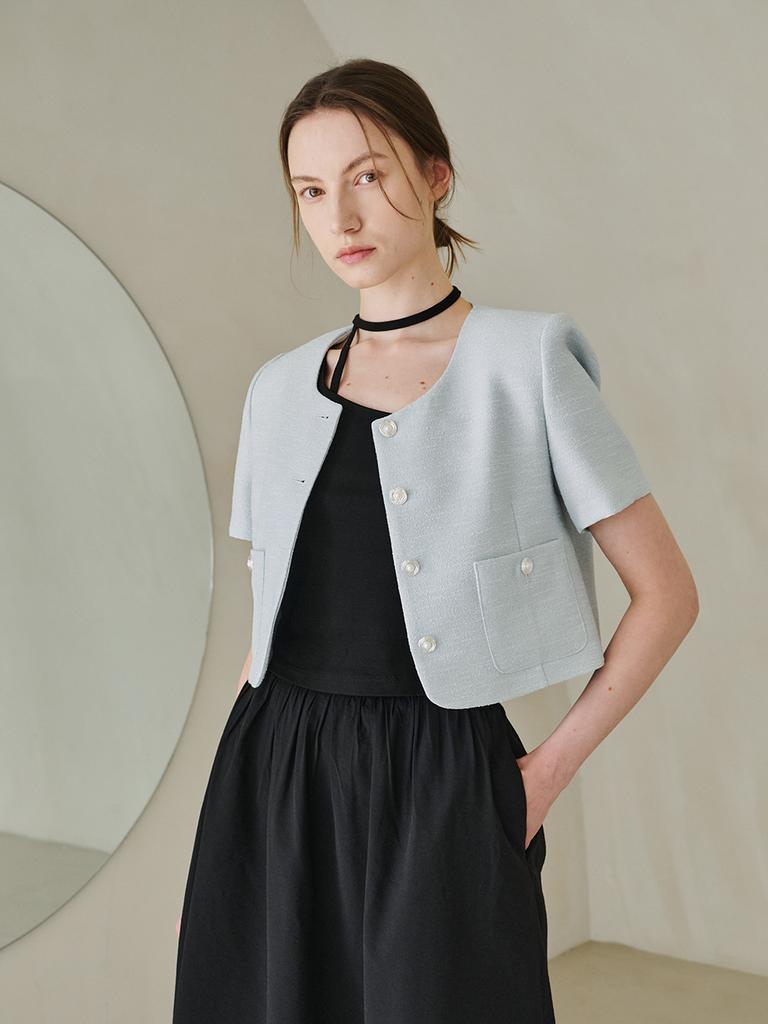 Nouve Summer Tweed Round Jacket - Sky Blue
