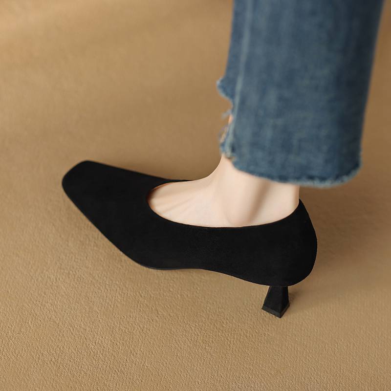 Krazing Pot Sauesemsket skinn Firkantet tå Tykke høye hæler Vårsko Vintage Damepumps