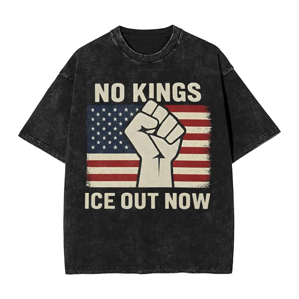 Patriotic American "ICE OUT" Flag Graphic Vintage Acid Washed Oversized Streetwear Y2K Tee