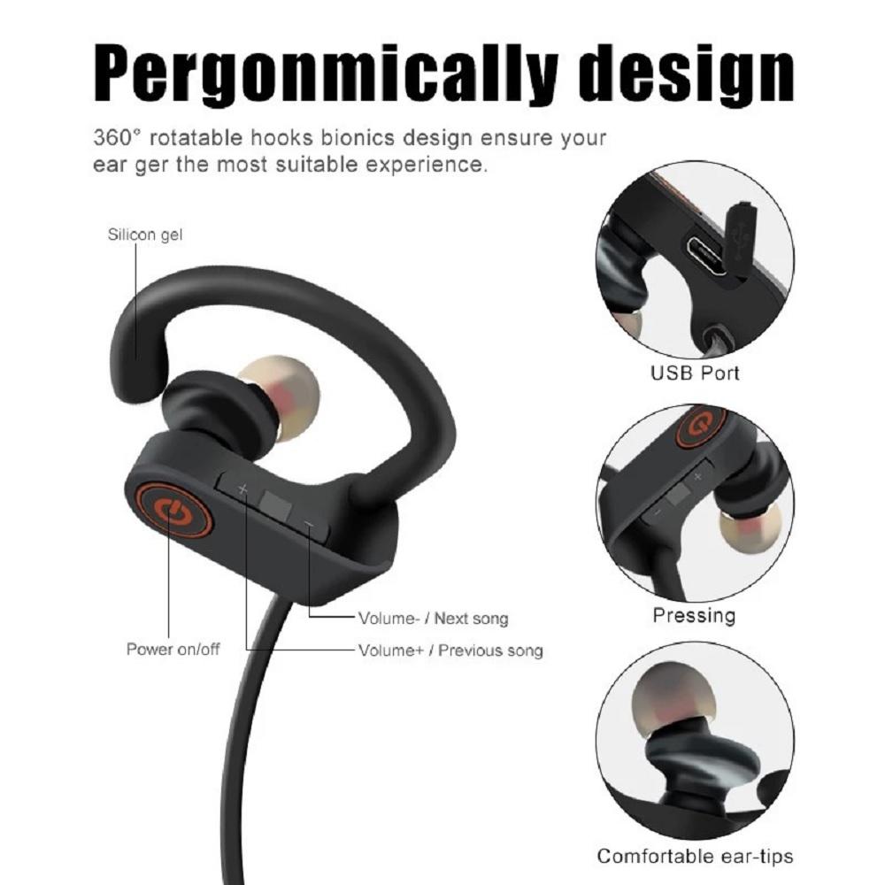 Waterproof Bluetooth 5.0 Stereo Sport Wireless Headphones In Ear Headset