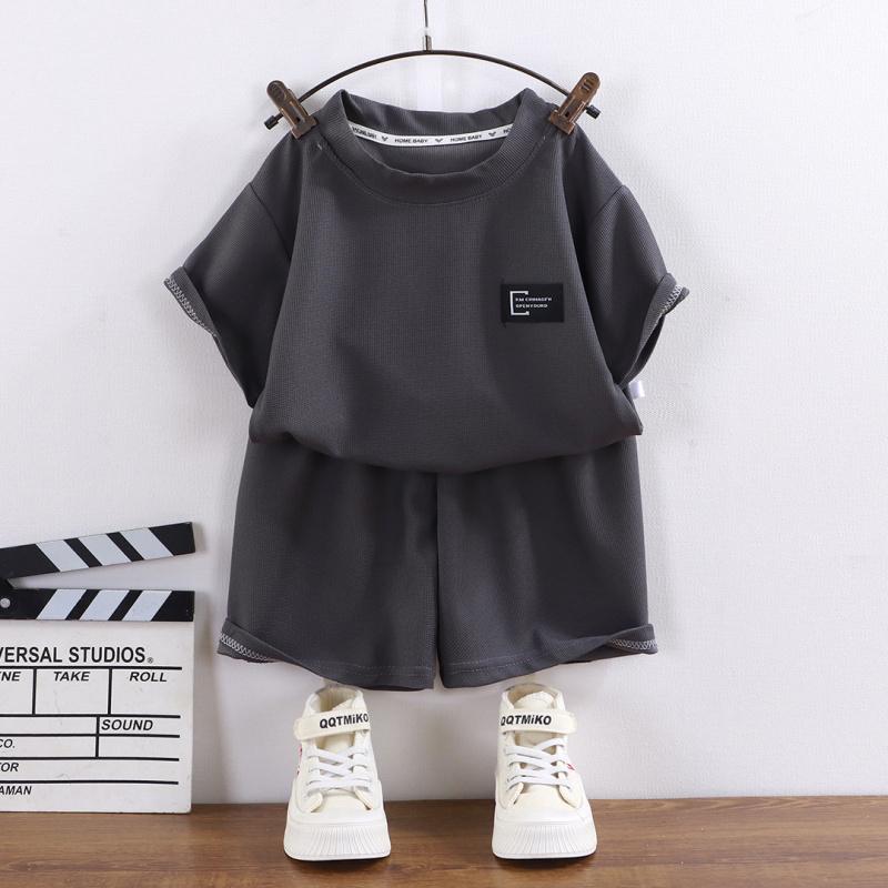 Set Maglietta a Maniche Corte e Pantaloncini per Bambini Texture a Nido d'Ape Sottile Estivo Casual per Ragazzi Ragazze Abbigliamento Quotidiano Uso Domestico Vita Elastica