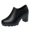 Round Head Deep Mouth Single Shoes Women's High Heel Thick Heel Versatile Spring and Autumn New Thick-soled Waterproof Table Women's Leather Shoes