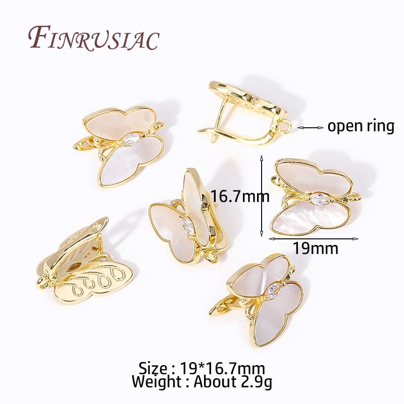 18K Gold Plated Inlay Zircon Shell Butterfly Ear Wire Earring Clasps Hooks,DIY Handmade Pearl Drop Earrings Making