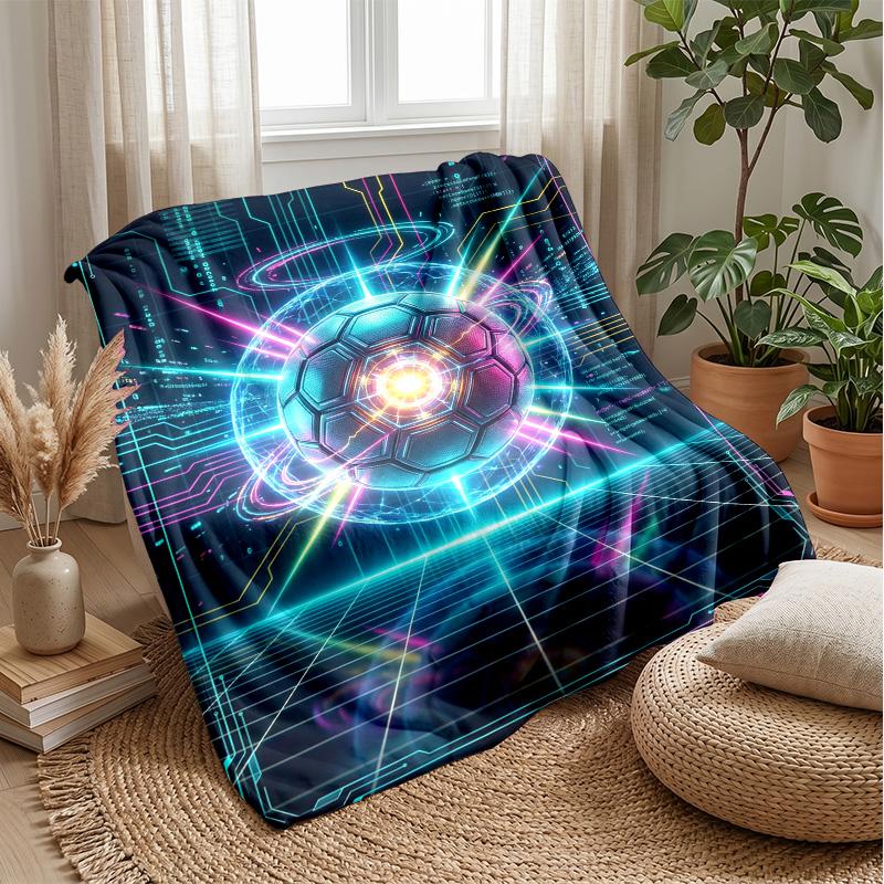 Futuristic Soccer Ball Design 3 Theme Blanket Lightweight Warm Flannel Blanket Decorative Throw Blanket for Home Decoration