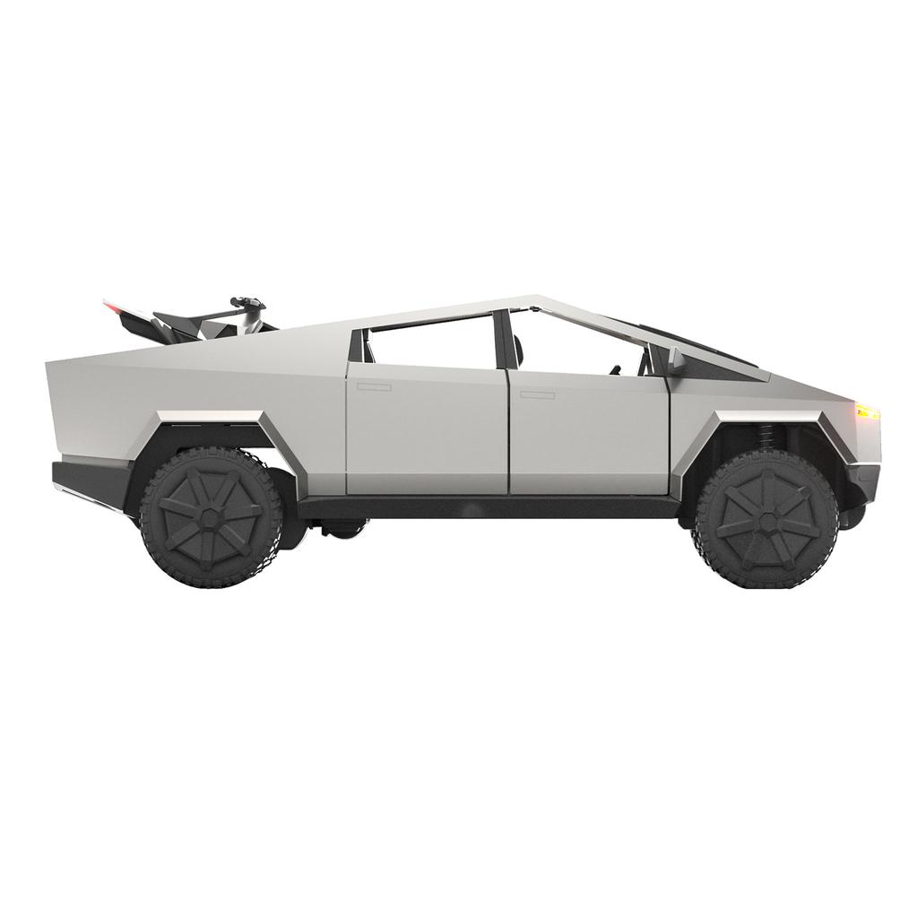 Cyber Truck Toy, 2.4GHz Remote Control Alloy Vehicle with Motorcycle and LED Lights, Model Pickup Tr