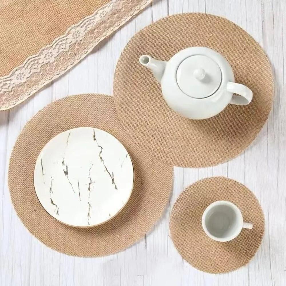 Burlap Round Placemats Jute Photo Props Party Dinner Table Decoration  Festival Home Decor
