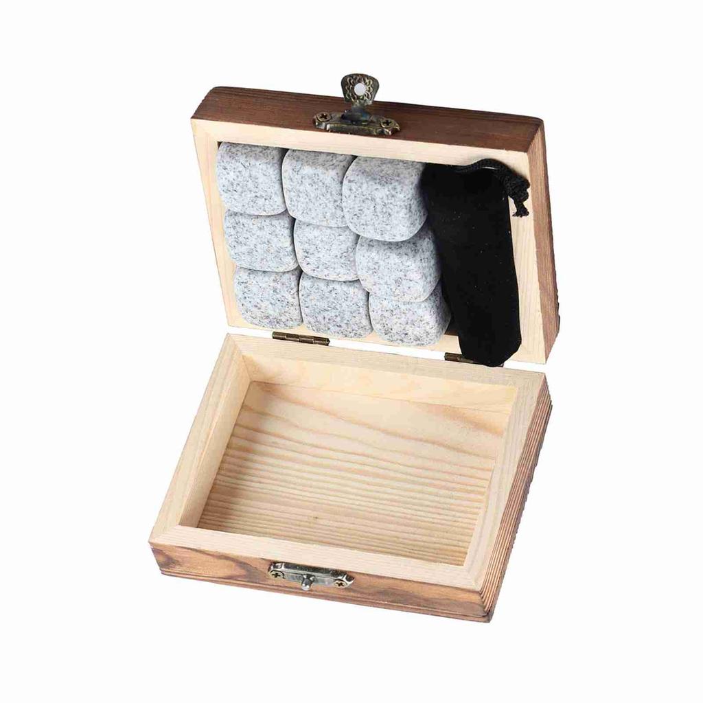 9Pcs Whisky Wine Chilling Stones Set Bar Home Drink Chiller Stones Rocks Wooden Box Packaging
