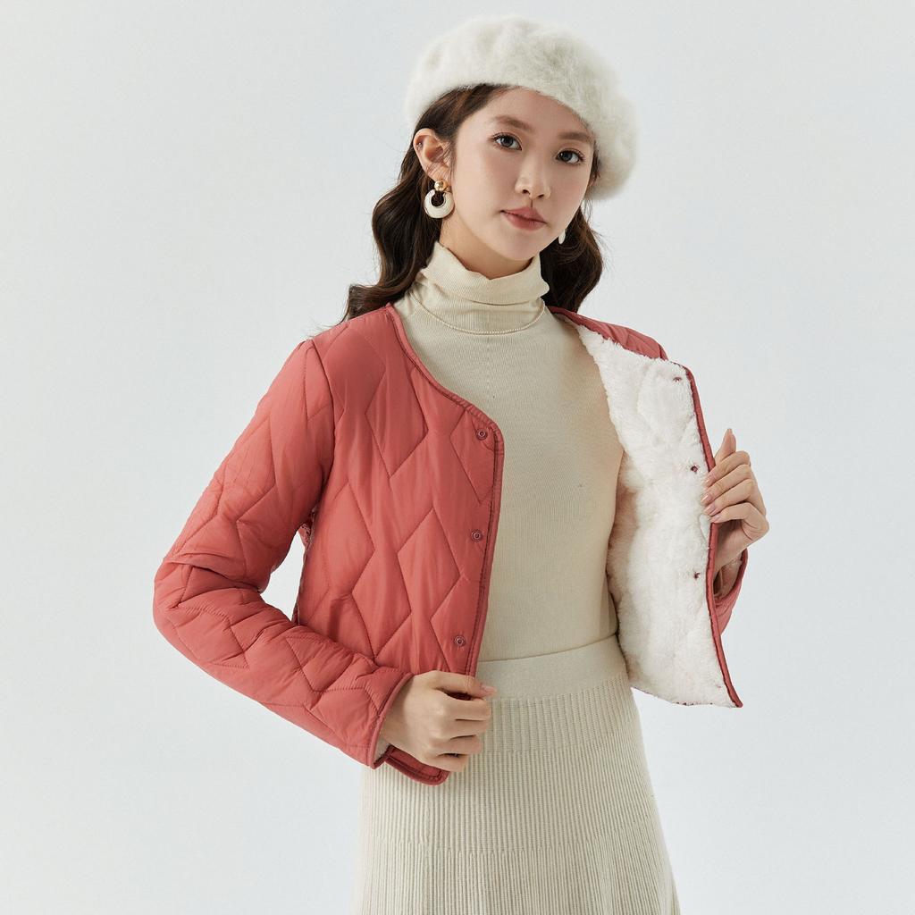 Women's Winter Lamb Wool Padded Jacket Fashion Cotton Top Fleece Lined Short Puffer Coat Warm Inner Liner