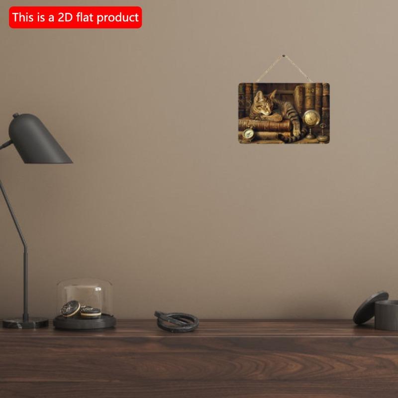 2D Flat Wooden Sign 30*20cm Vintage Cat In Book Wooden Sign | Indoor/Outdoor Wall Decor for Home, Bedroom, Bar, Cafe, Library & Garage