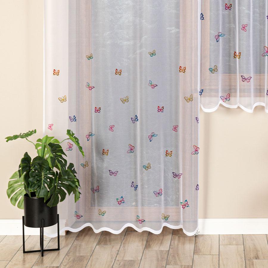 BUTTERFLIES - Ready-made jacquard curtain with a straight hem - 145x220 cm - white