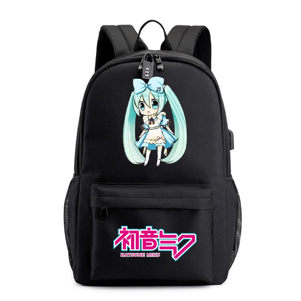 Anime Tegneserie Hatsune Miku Trykt Ryggsekk for Tenåring Student Skoleveske Kvinner Stor Kapasitet Vanntett Reisesekk Gave