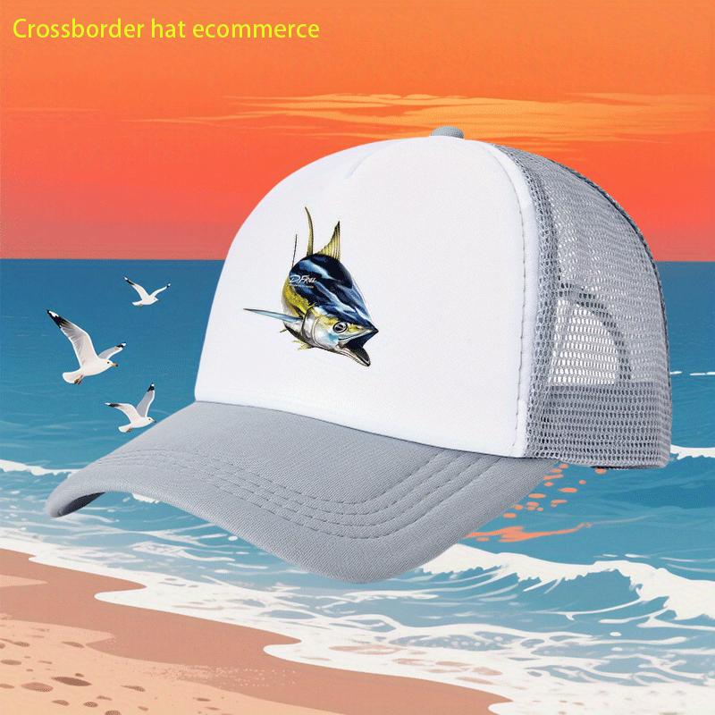 Tuna Fish Print Trucker Hat Breathable Mesh Baseball Cap Casual Outdoor Sports Adjustable Summer Hat