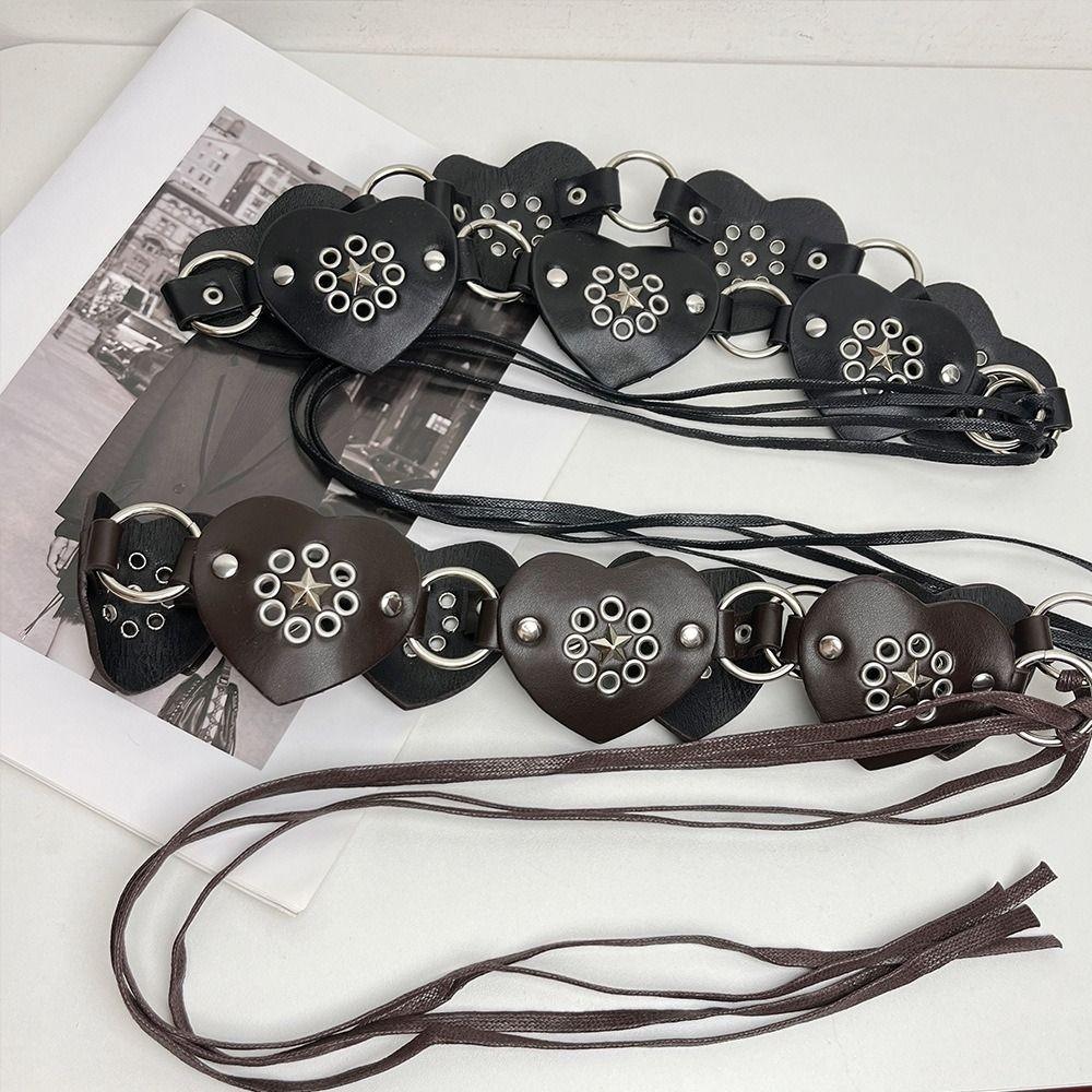 Y2K Rivet Belt Spice Girls PU Leather Waistband Fashion Heart Belt  Dress