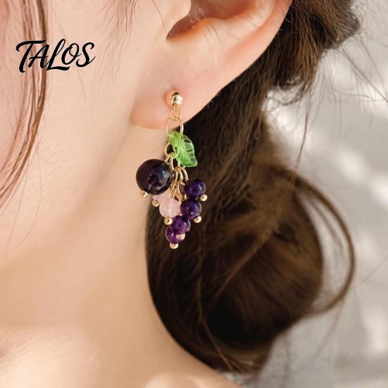 Summer Aesthetic Jewelry 1 Pair Grape Earring for Women, Cute Fruit Dangle Drop Earrings, Unique Shaped Earrings 3D Purple Gifts Party Everyday