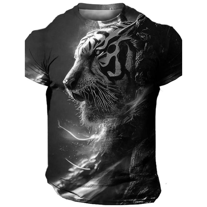 Flame Animal Pattern 3D Printing Fashion Men's Outdoor Sports Short Sleeve T-shirt Plus Size Men's Shirt Casual Personality Tren