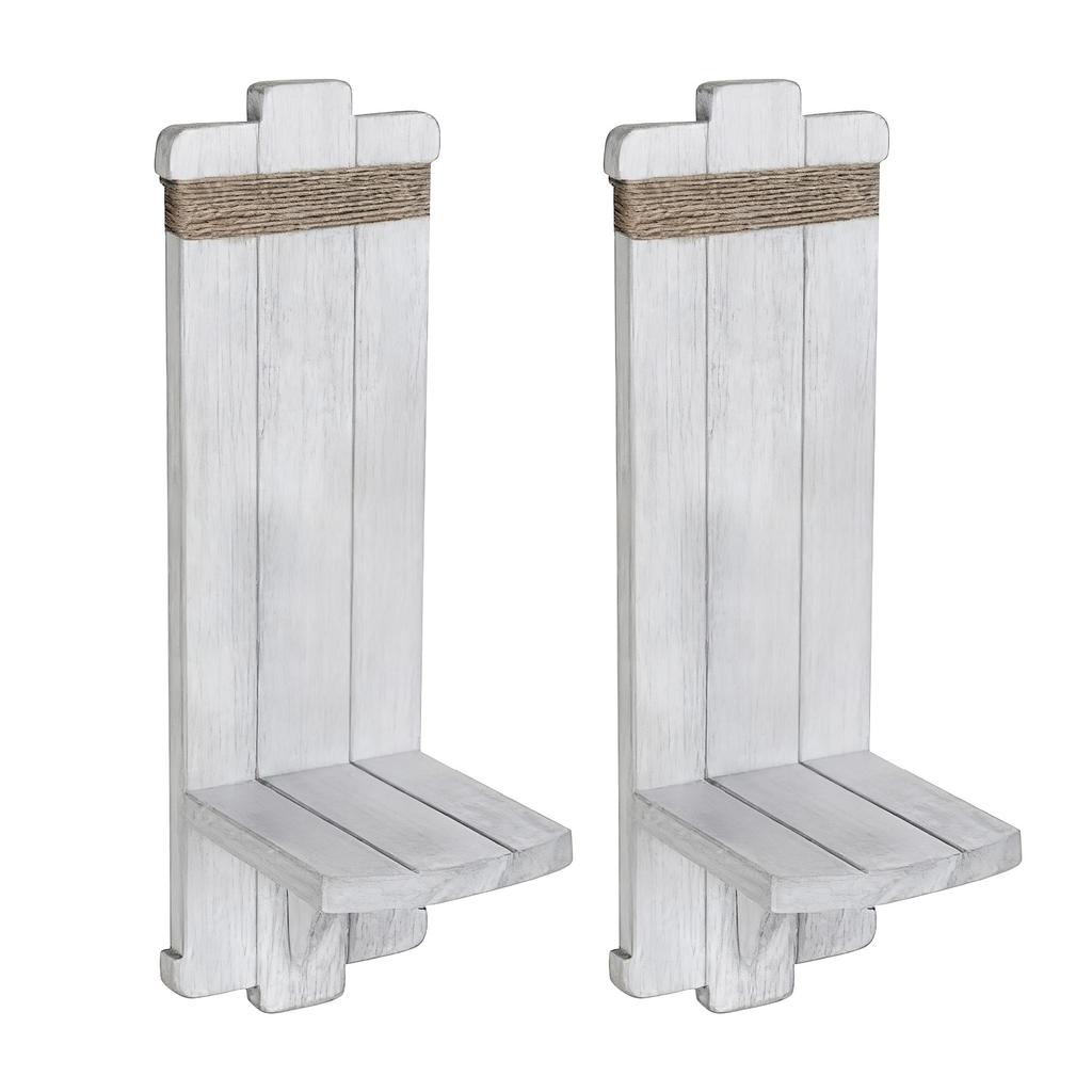 Large Candle Holder Wall Decoration For House, Two Sets Of Rustic Wooden Candle Holders With Floating Shelves For Fireplace Or Living Room
