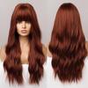 ALAN EATON Cooper Red Lange, natürlich gewellte Kunsthaarperücke, lockere, lockige, kastanienbraune Perücken mit Pony für Frauen, Hochtemperatur-Haar für den Alltag