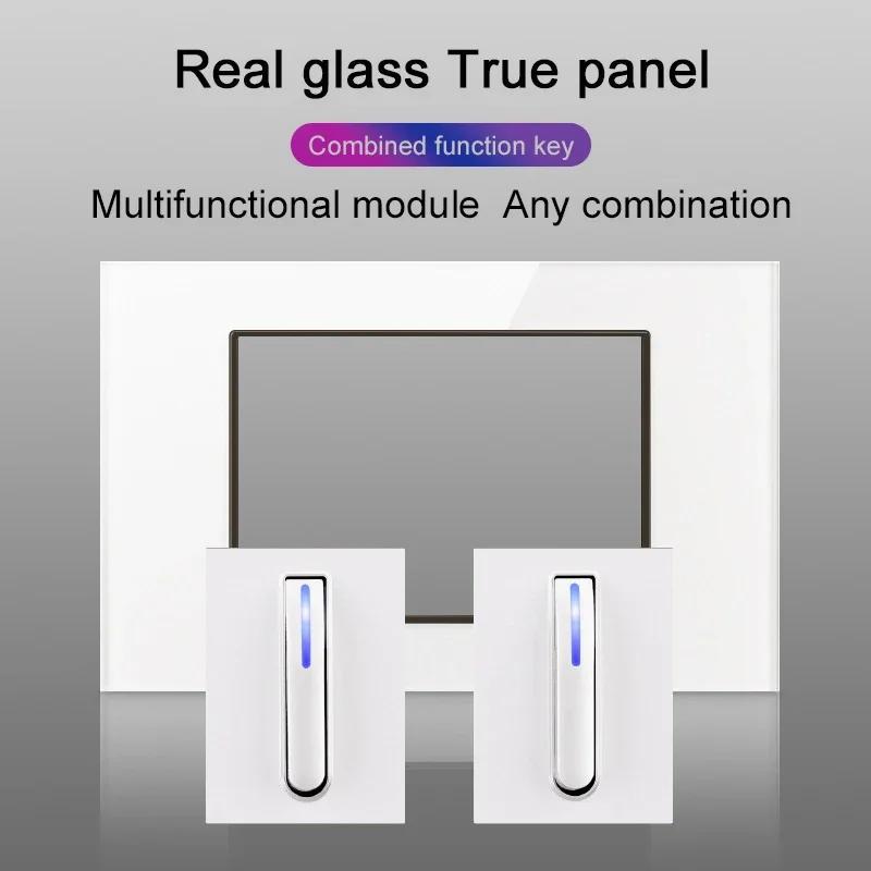 118 Type Piano Key White Tempered Glass Fashionable Switch Socket American British European Standard Universal Socket