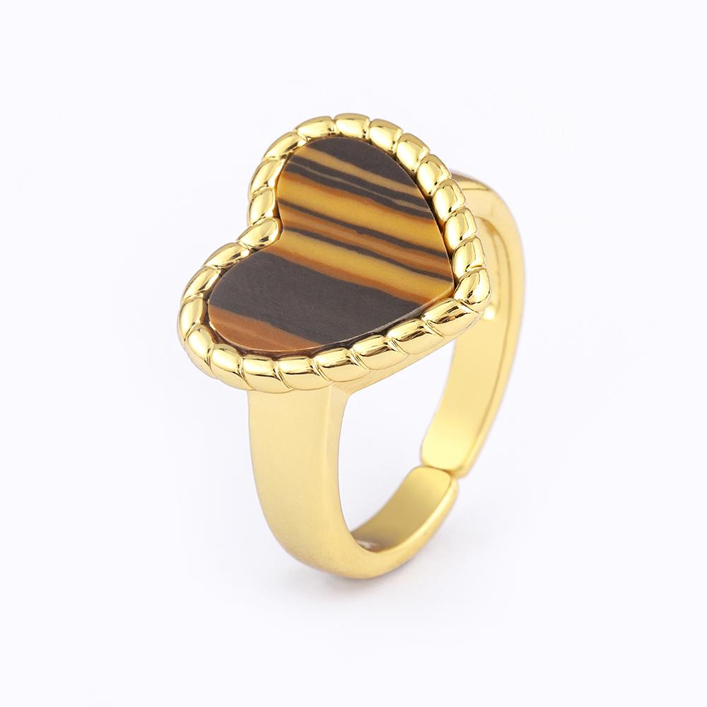 Nidin Daily Versatile Delicate Sweet Romantic Heart-shaped Natural Stone Adjustable Open Ring 5 Colors Fashion Party Jewelry