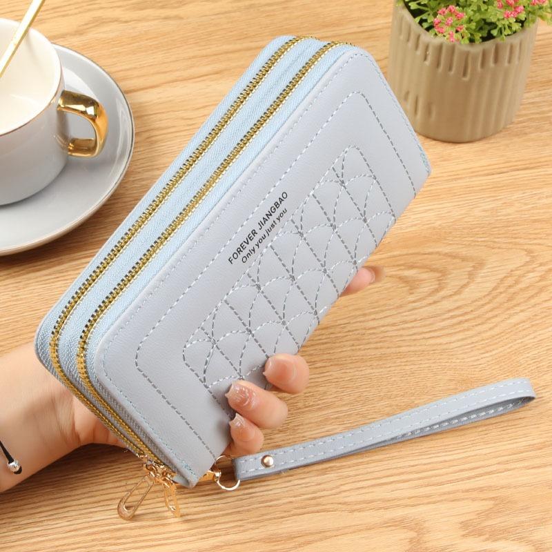 Damen Geldbörse lang Doppelreißverschluss Clutch bestickt Mode große Kapazität weiches Leder Clip Handy Tasche