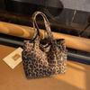 Leopard Print Tote Bag Women Large Capacity Corduroy Shoulder Handbag Casual Work Purse