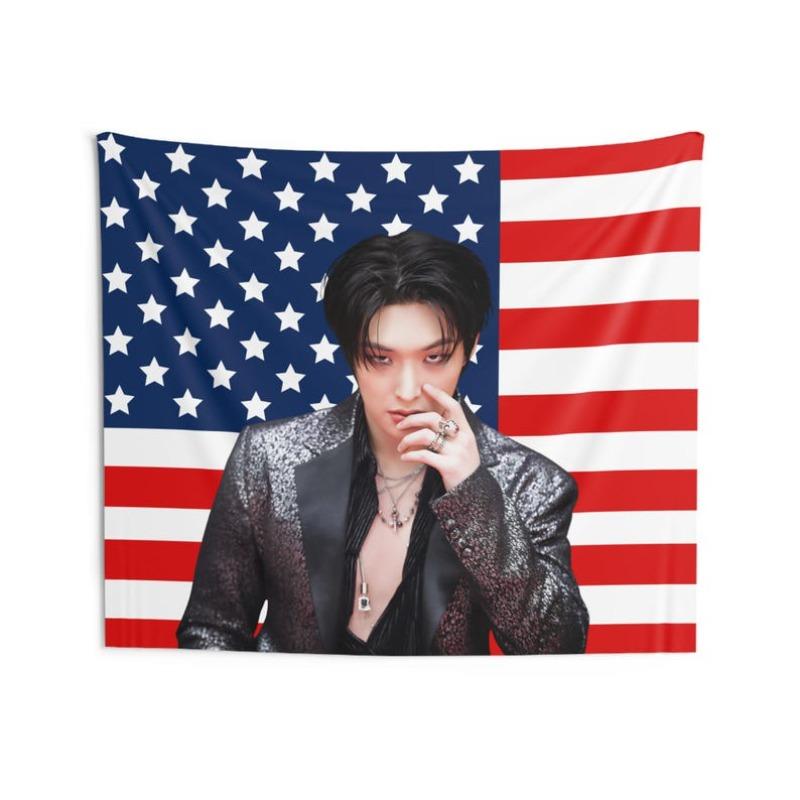 Ateez Mingi American Flag Concert Banner Kpop World Tour Merch Decor for Atiny 74x94cm(29x37in)
