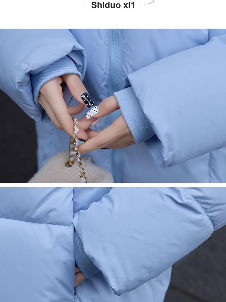 Fashionable Down Cotton Mid-length Cotton Coat for Women with Hooded Skirt and Thickened Cotton Coat