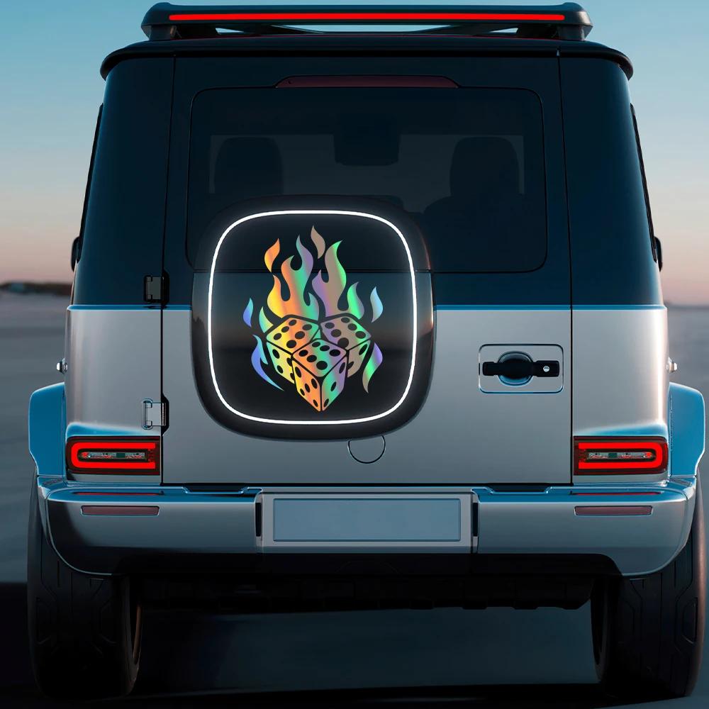 Car Engine Hood Sticker Flame Dice Graphic Vinyl Decal For Auto Vans Trucks SUV Self-Adhesive Auto Body Window Decor Accessories