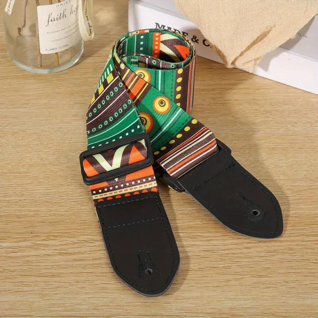 Electric Guitar Strap Polyester Printed Design Adjustable Length Soft Comfortable Durable Shoulder Support for Bass Acoustic