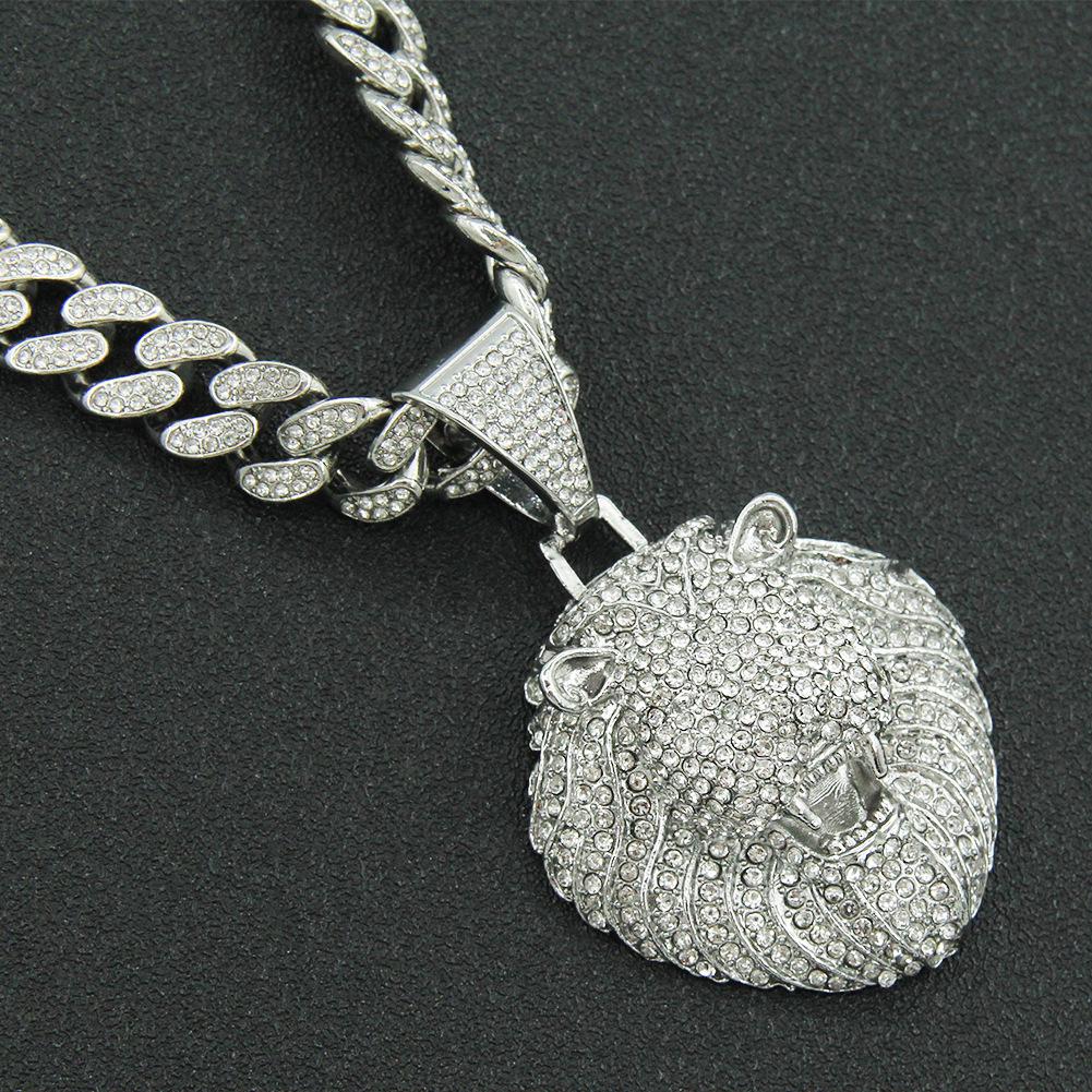 Men's Personalized 3D Diamond Lion Pendant Cuban Chain Necklace - Hip-Hop Style