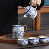 Ru Kiln Lotus Scroll Kung Fu Tea Set – Blue & White Ceramic Teapot Gift Box with Logo