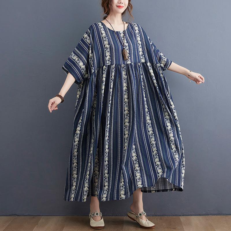 Sommer neues Retro Altersreduktion locker Fett mm kurzärmeliges bedrucktes Pendelkleid Damen