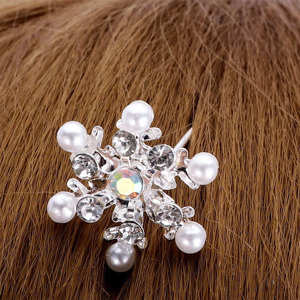 Delicate Snowflake Women Wedding Headwear Hair Pin Pearl Flower Crystal Rhinestone Hair Clips