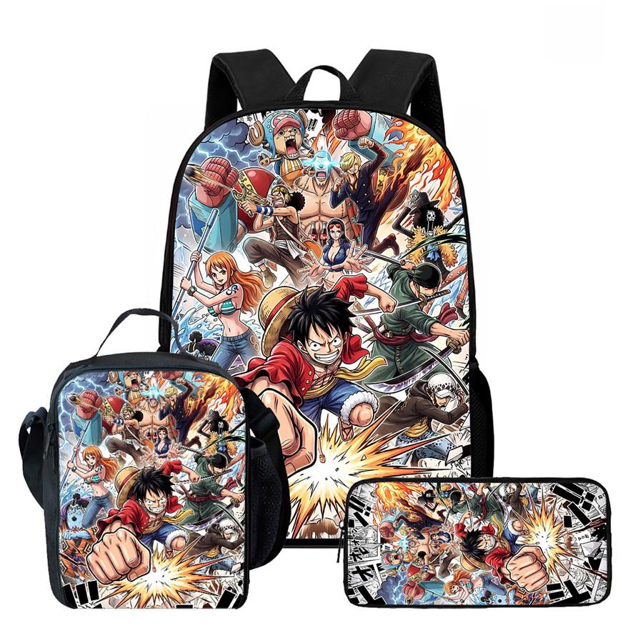15 Inch 3PCS One Piece School Backpack Set with Lunch Bag Pencil Case Durable Lightweight Unisex Daypack for Boys Girls Age 6-10
